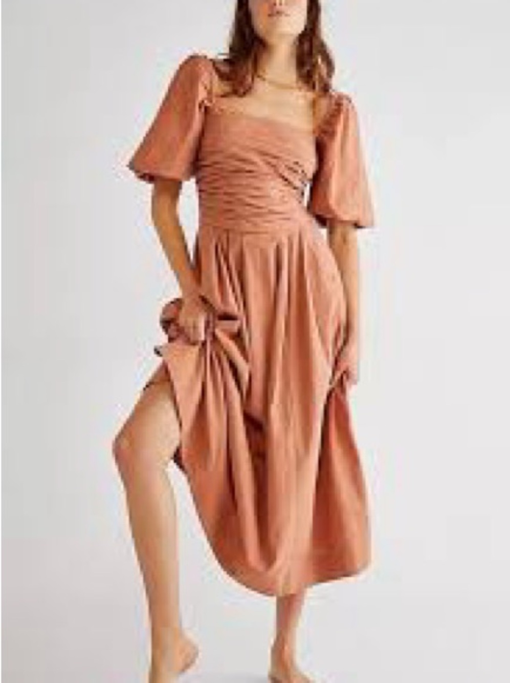 Free People Terracotta Square-Neck Midi Dress